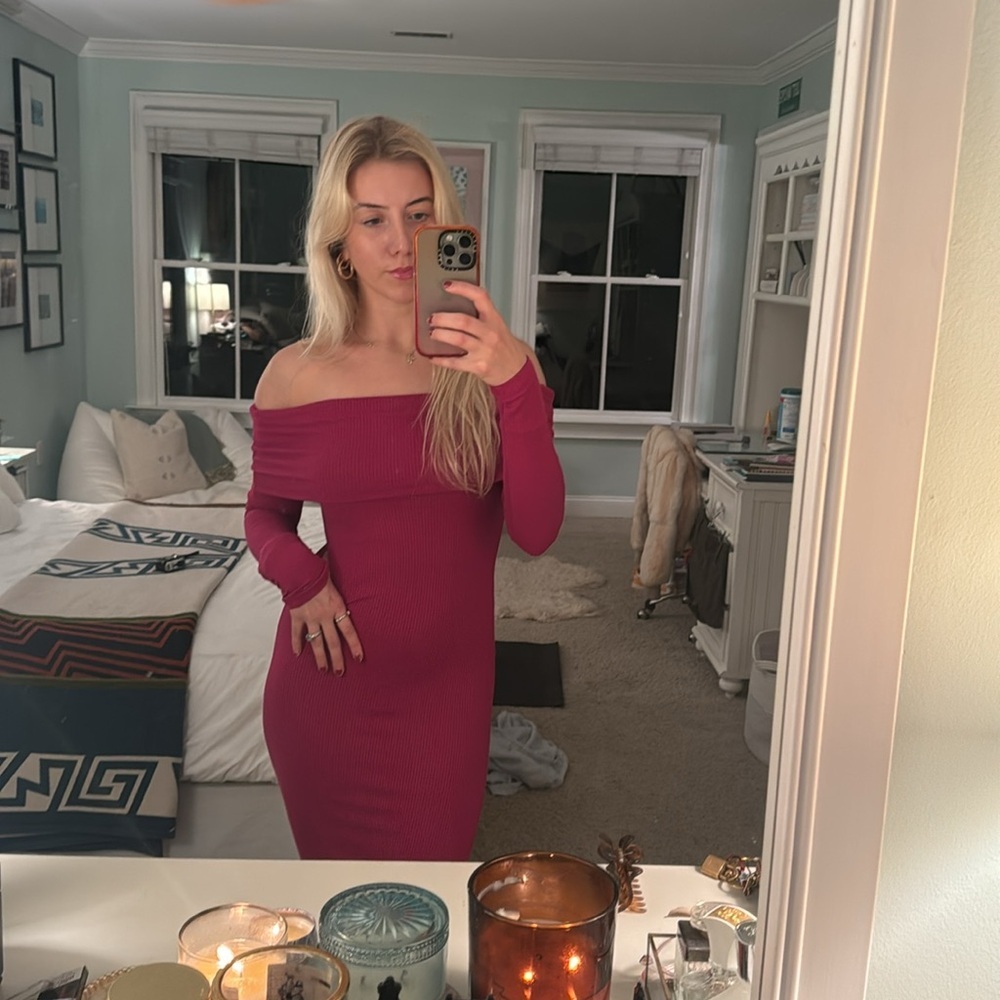 Forever 21 Pink off the shoulder midi dress
